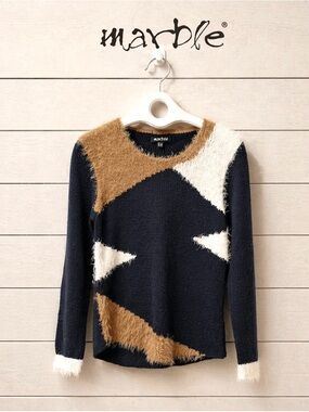 Colorblock Knit Sweater – Marble – Size M (CA 12 / US M)